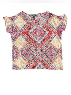 Sheer Open-Shoulder Geometric Women’s Top